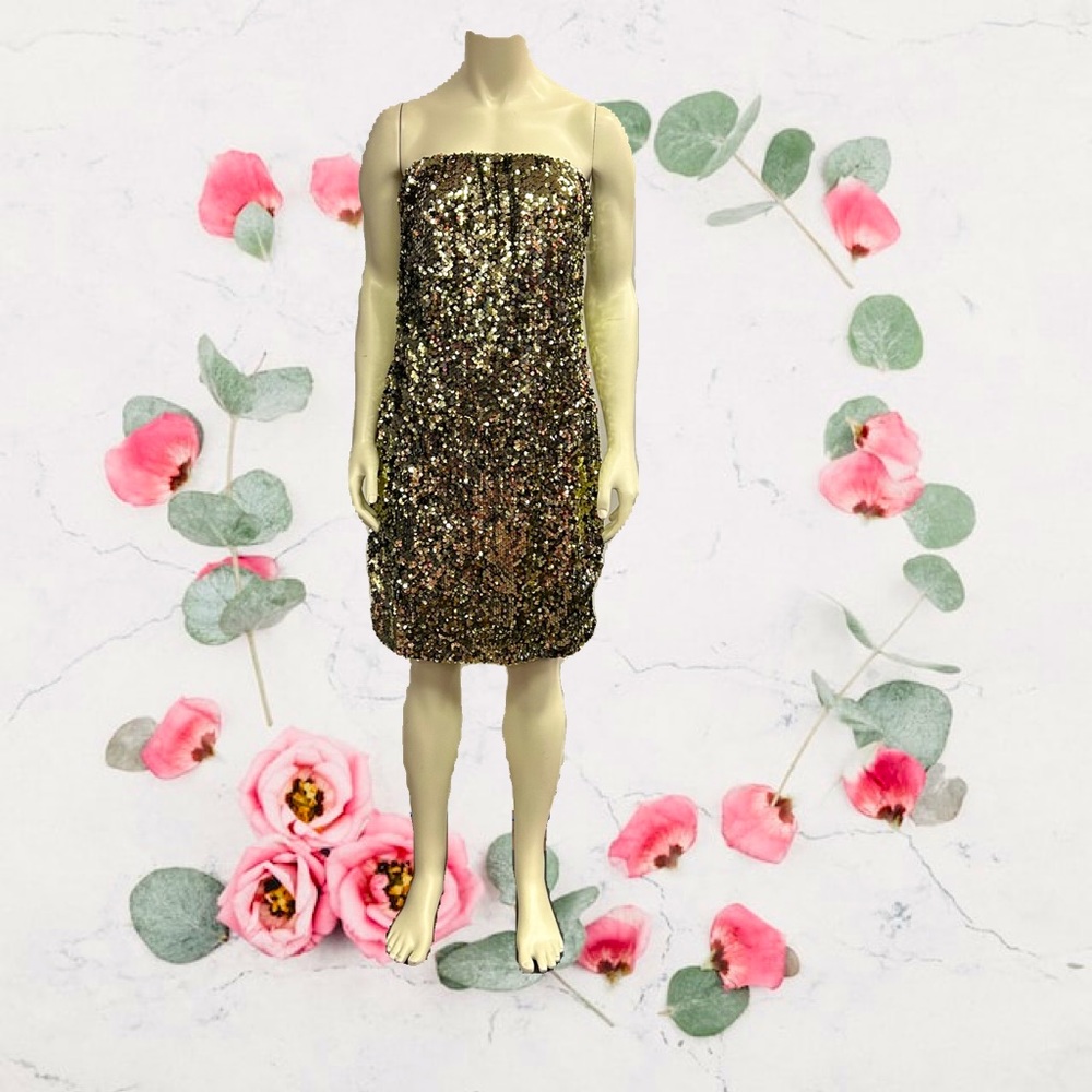 SAY WHAT GOLD SEQUINED STRAPLESS DRESS IN SIZE LARGE